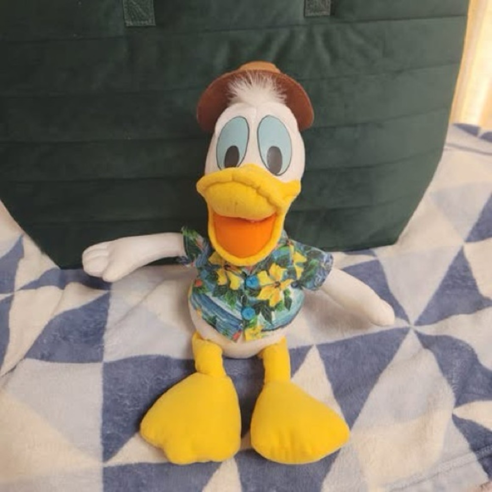 Disney Donald Duck Plush in Tropical Shirt - Yellow, White, Blue & Green